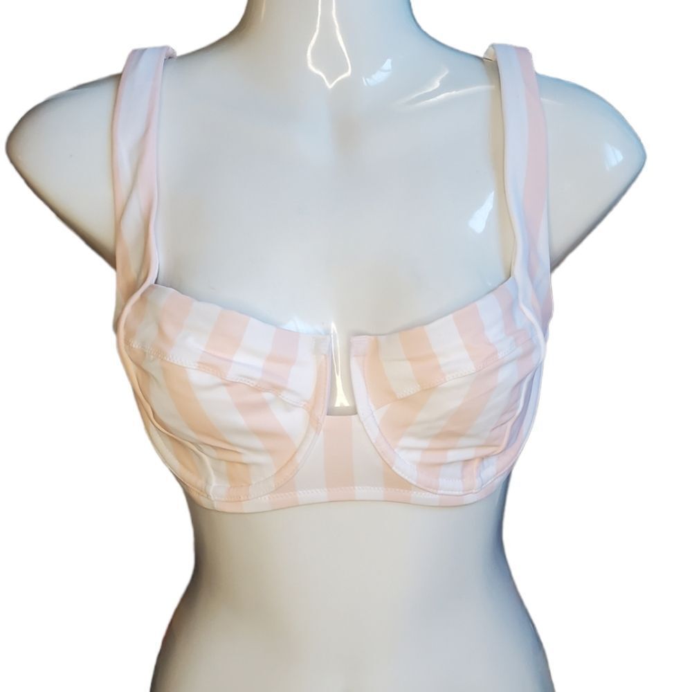 NEW VICTORIAS SECRET pink and white striped underwire corset bikini top 34DD